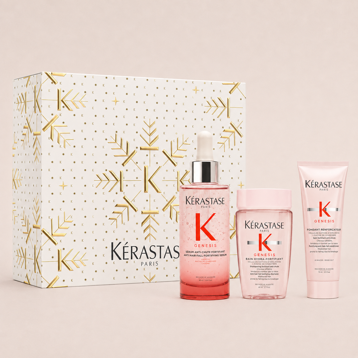 Kérastase Genesis Serum Gåvobox med Bain Hydra-Fortifiant 80 ml, Fondant Renforçateur 75 ml och Serum Anti-Chute Fortifiant 90 ml