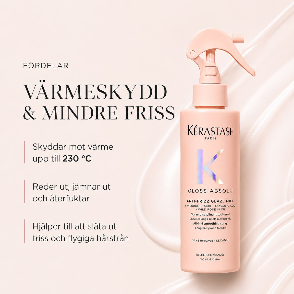 Kérastase Gloss Absolu Anti-Frizz Glaze Milk med värmeskydd upp till 230 °C och mindre friss