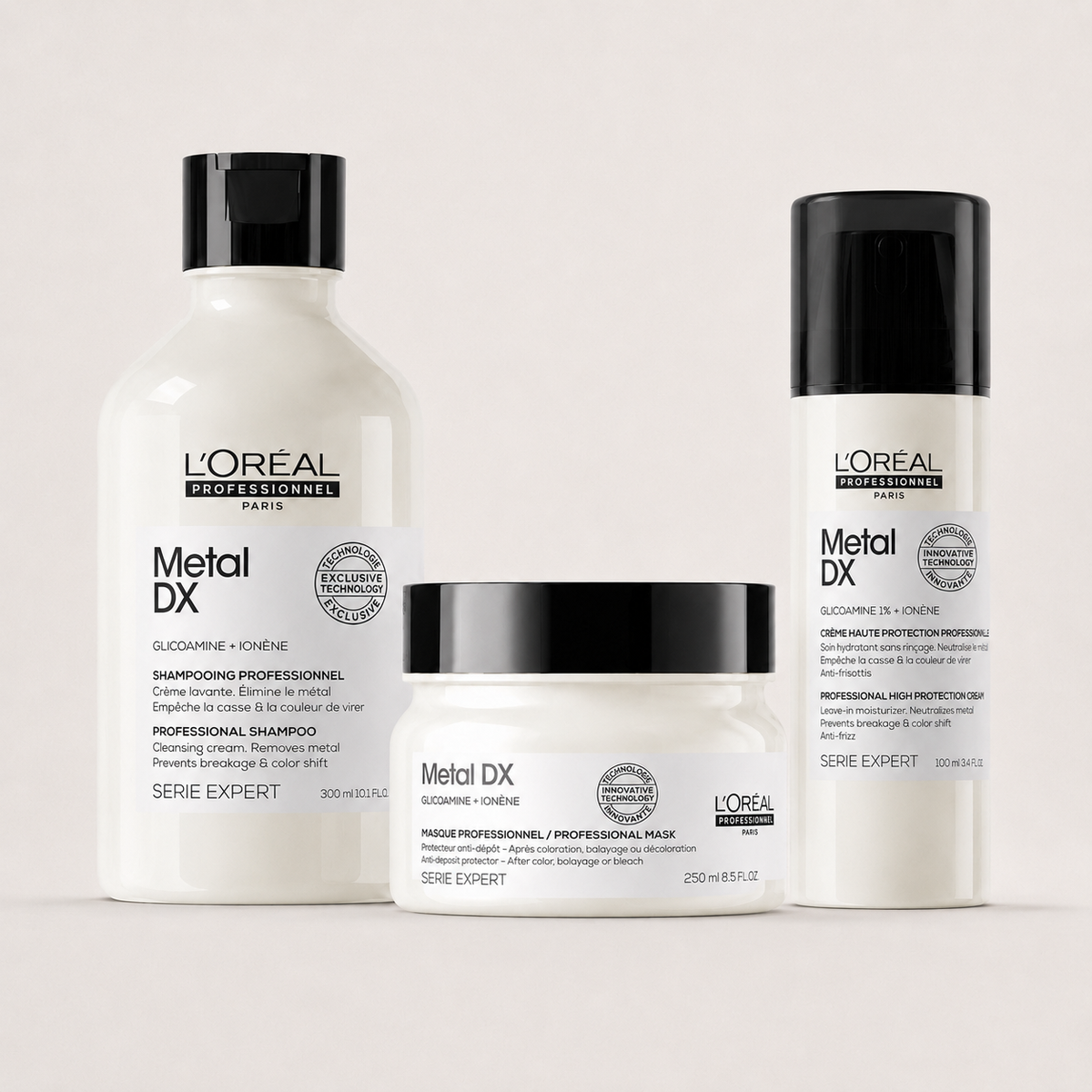 L'Oréal Professionnel Metal DX 3-Step Routine med Shampoo, Mask och Cream Leave-In